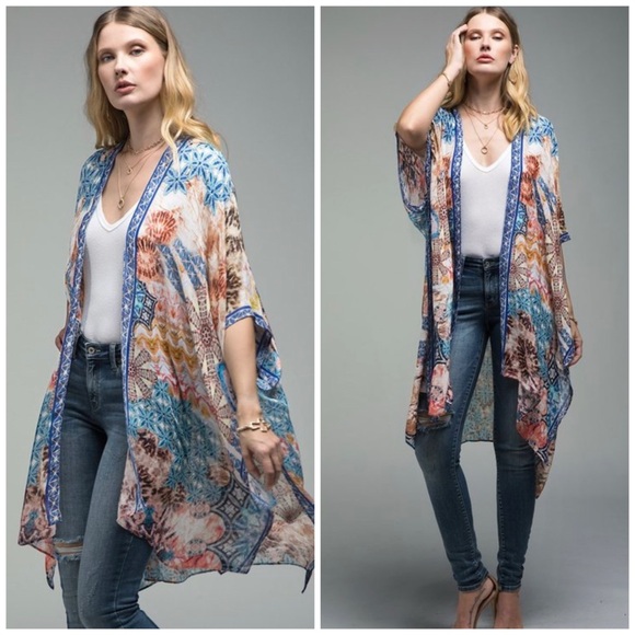 Women's Multicolor Kimono Cardigan OSFM - Picture 2 of 9